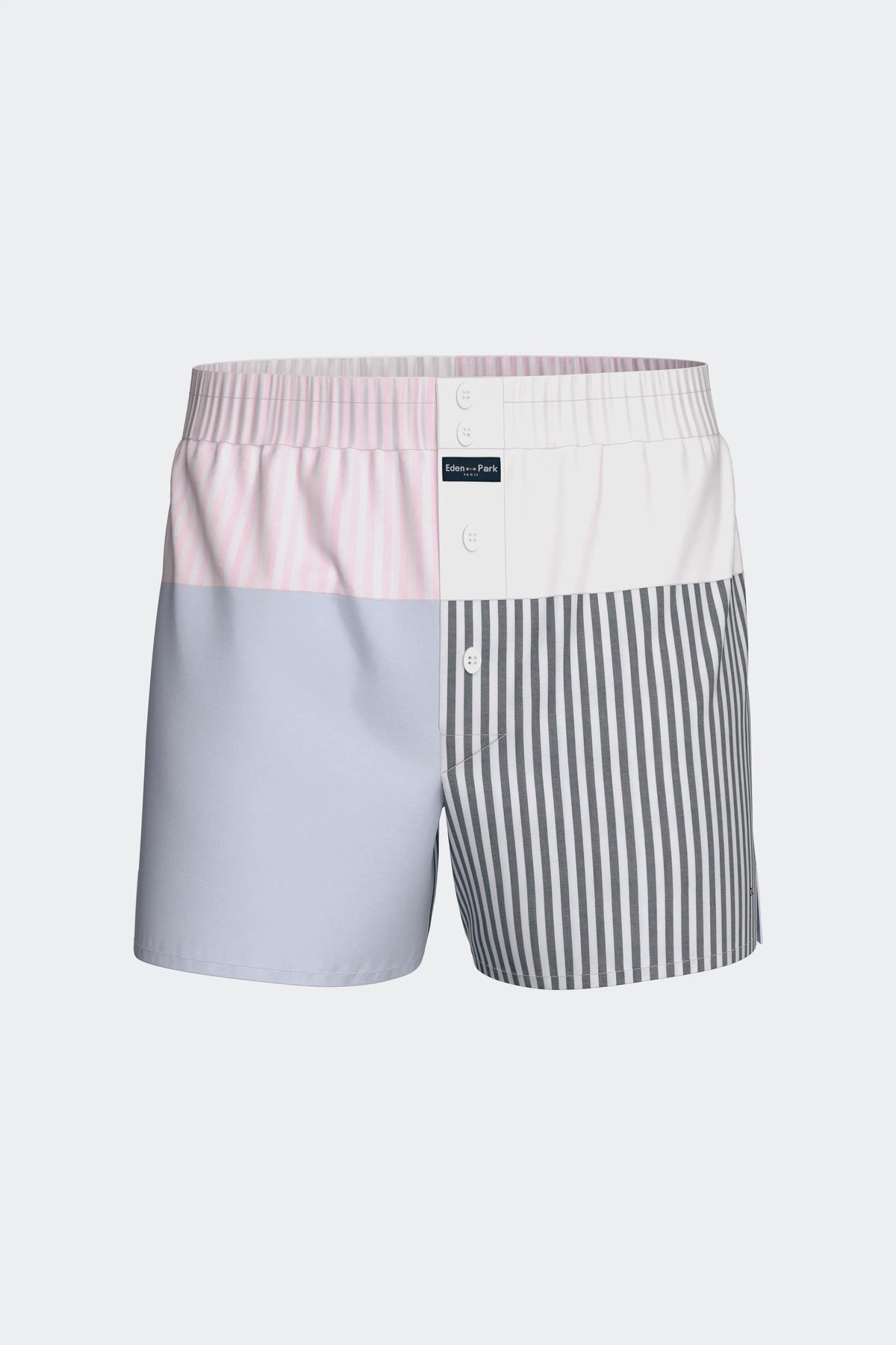 Striped cut-and-sew cotton poplin boxer shorts