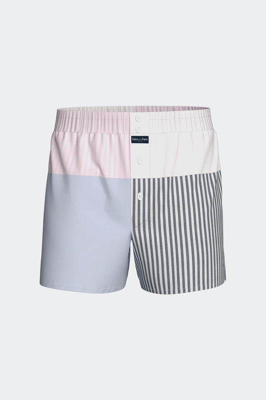Striped cut-and-sew cotton poplin boxer shorts