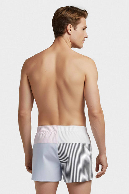 Striped cut-and-sew cotton poplin boxer shorts