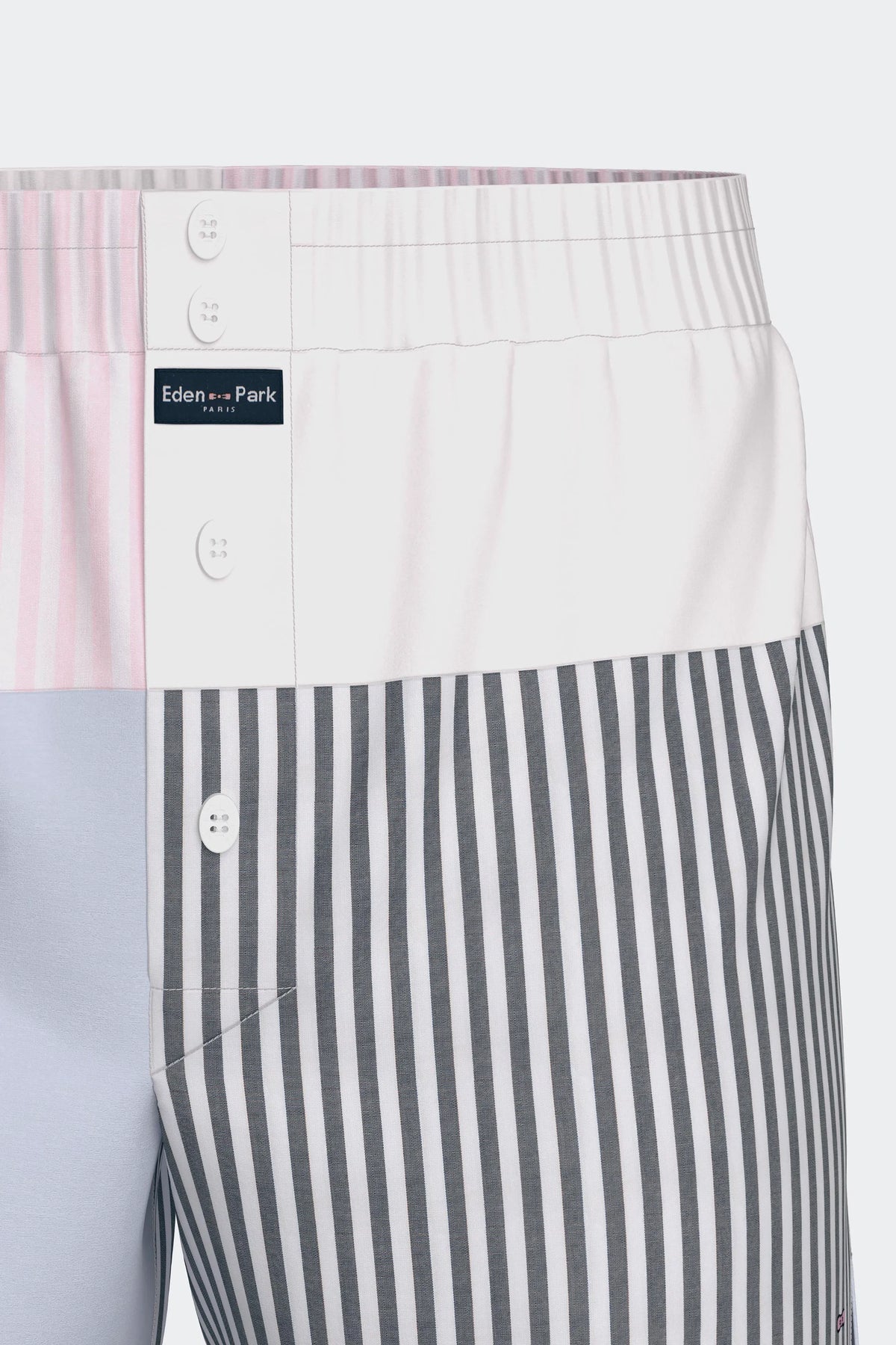 Striped cut-and-sew cotton poplin boxer shorts